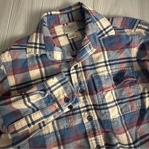 LL Bean Flannel Shirt Mens S Blue  Plaid Blue Grey Heavy Flannel Traditional Fit